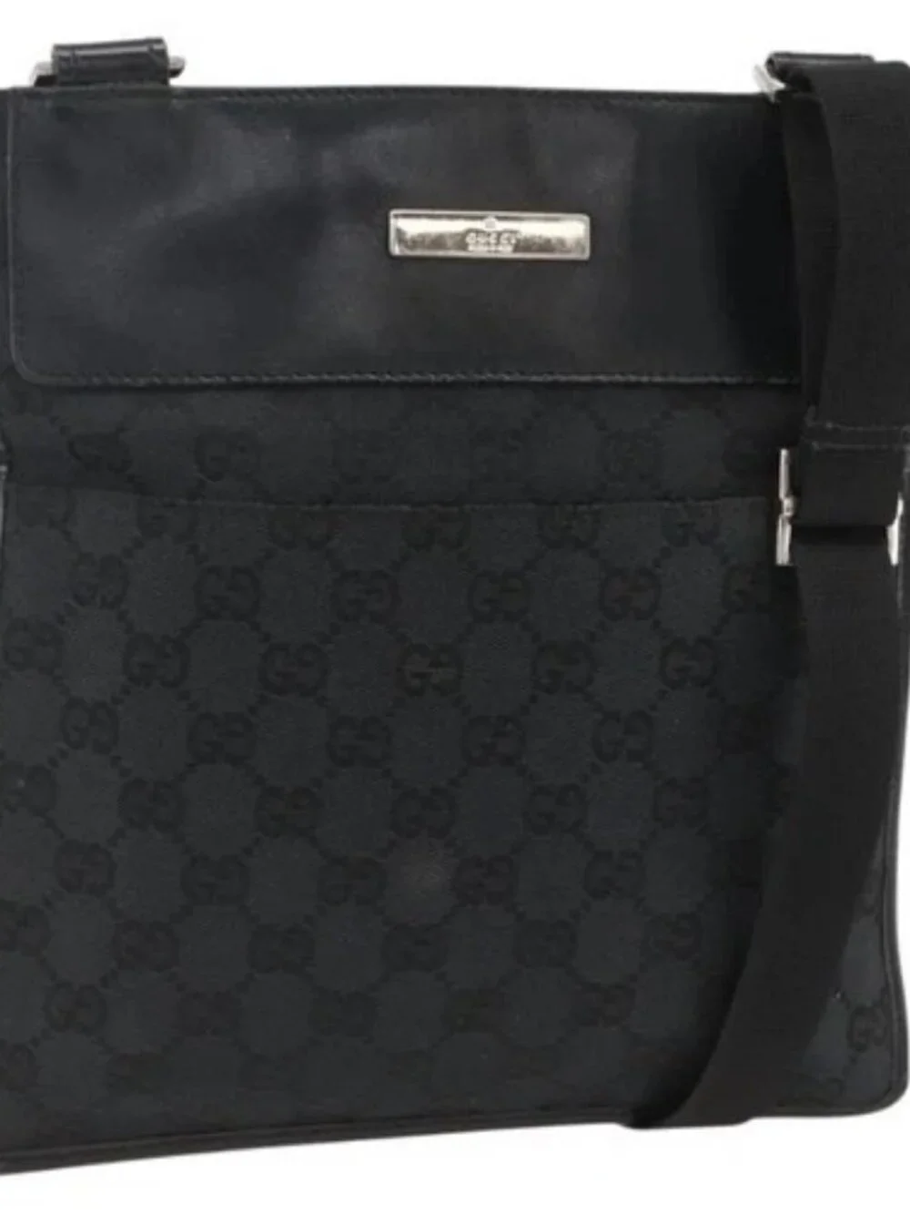 GUCCI GG Canvas Shoulder Bag Black Silver 019 0348 Auth ka3532